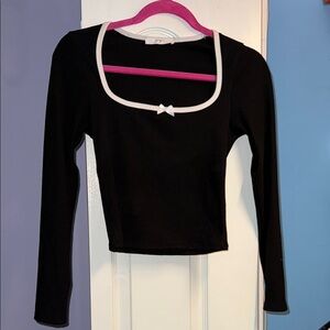 Black Long Sleeve Top with White Trim